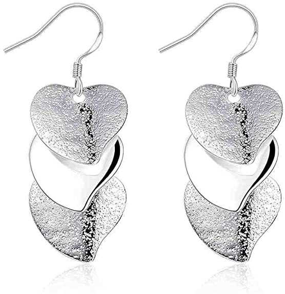 Women's Silver Plated Triple Heart Hook Dangle Earrings