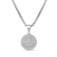 Men's Stainless Steel Compass Cross Pendant Necklace With Coin Design