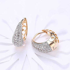 Women's Gold Plated Zirconia Paved Filigree Back Hoop Earring