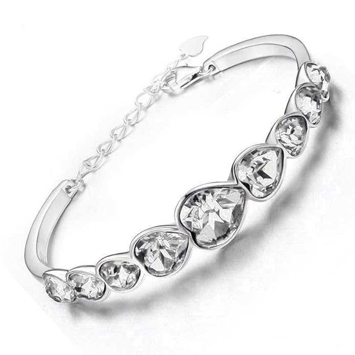 Women's Silver Plated Heart Bracelet With Lobster Claw Closure