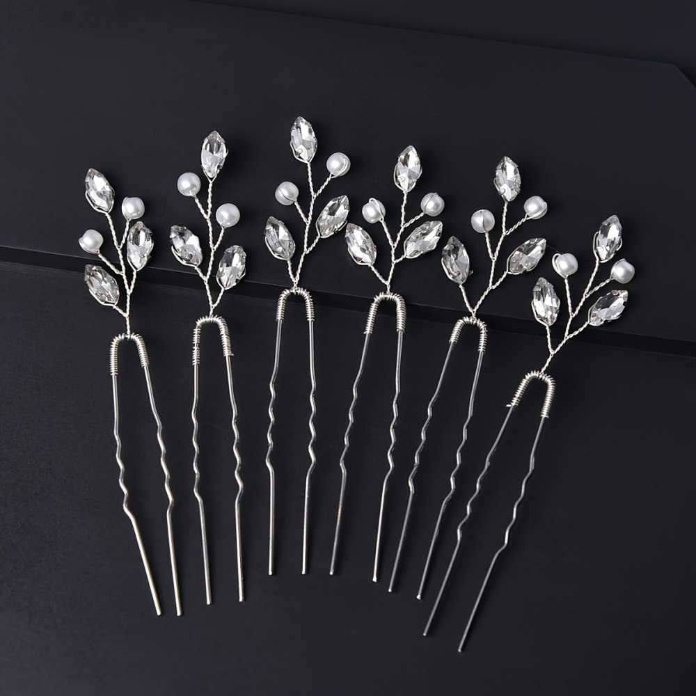 The 6 PCS Exquisite Faux Pear U Shaped Hair Clips are elegant crystal hair accessories