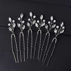 The 6 PCS Exquisite Faux Pear U Shaped Hair Clips are elegant crystal hair accessories