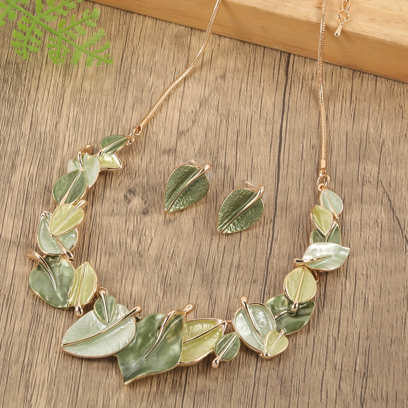 Leaf Shaped Earrings and Necklace Set Olive Green Jewelry for Gifts, Weddings, and Daily Wear