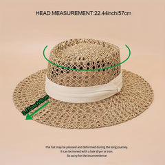 Straw Woven Flat Top Hat European American Style