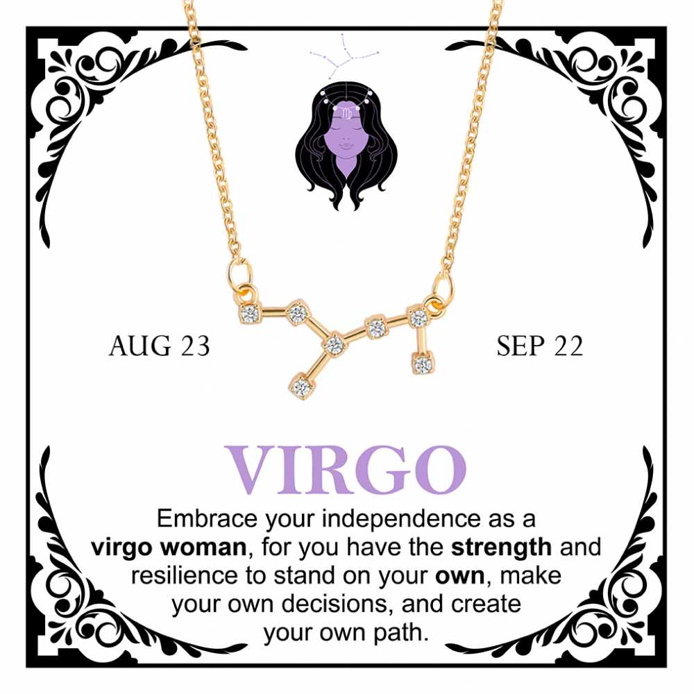 Women's Gold Plated Cubic Zirconia Zodiac Pendant Necklace With Message Card