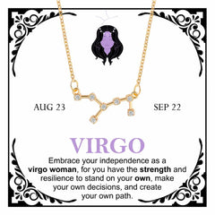 Women's Gold Plated Cubic Zirconia Zodiac Pendant Necklace With Message Card