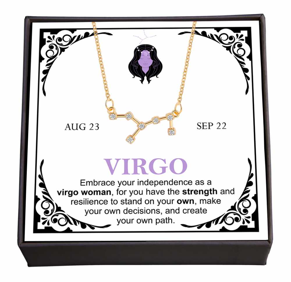 Women's Gold Plated Cubic Zirconia Zodiac Pendant Necklace With Message Card