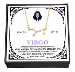 Women's Gold Plated Cubic Zirconia Zodiac Pendant Necklace With Message Card