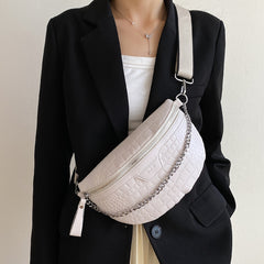 Crocodile Embossed Chest Bag Chain Decor Crossbody Bag