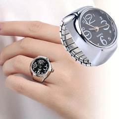 Unisex Silver Plated Adjustable Quartz Clock Finger Ring  For Timeless Style