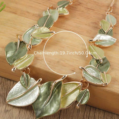 Leaf Shaped Earrings and Necklace Set Olive Green Jewelry for Gifts, Weddings, and Daily Wear