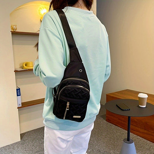 Heart Embroidery Nylon Chest Bag Sling Bag With Zipper