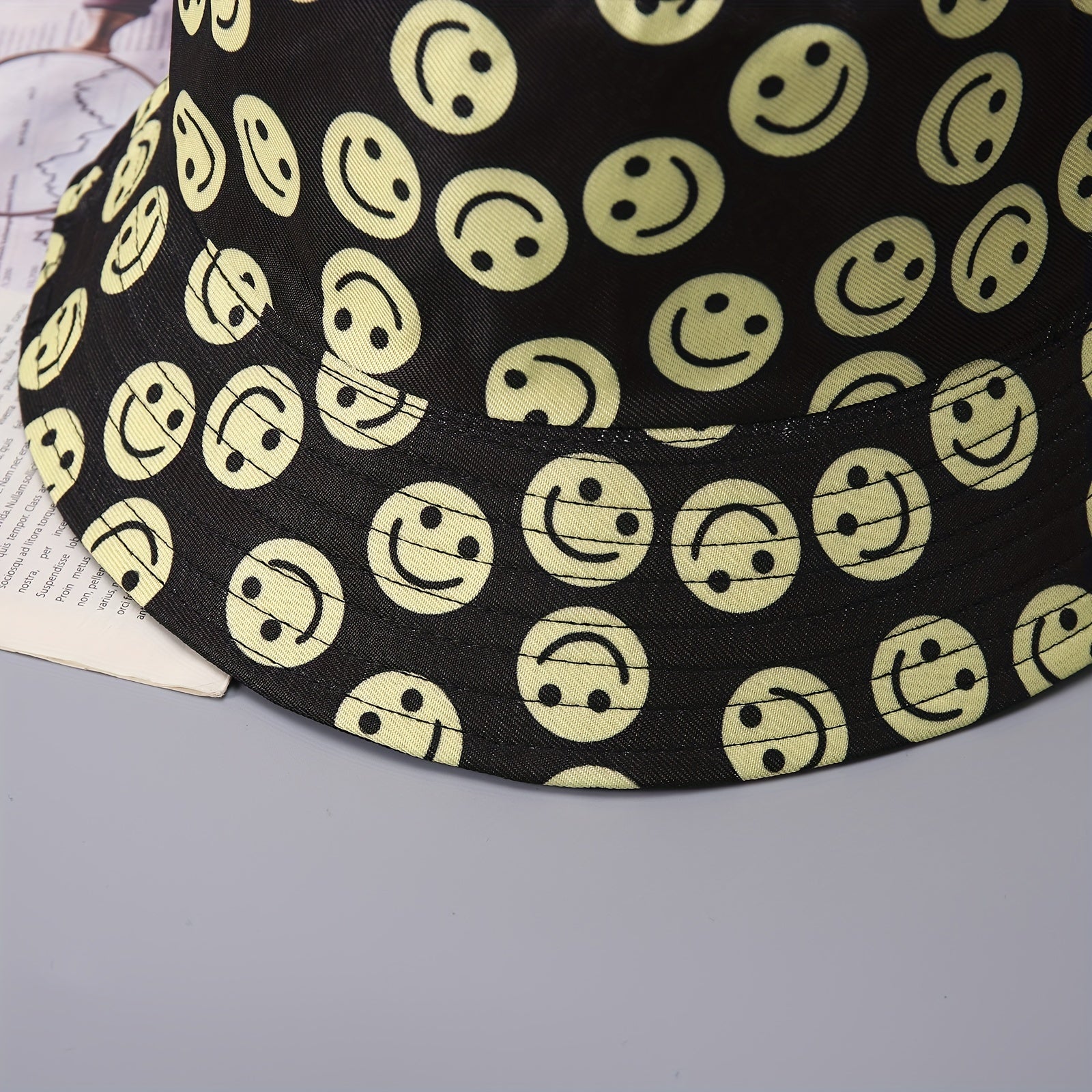 Spring Fisherman Hat Print Happy Face Thin Breathable Small Brim Basin Hat