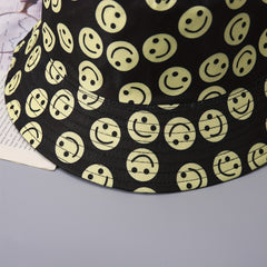 Spring Fisherman Hat Print Happy Face Thin Breathable Small Brim Basin Hat