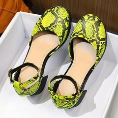 Snakeskin Chunky Heels Buckle Strap High Heels Dress Pumps