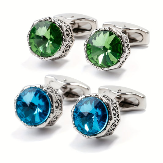 Colorful Crystal Hexagonal Cufflinks Retro Cuff Links For Men