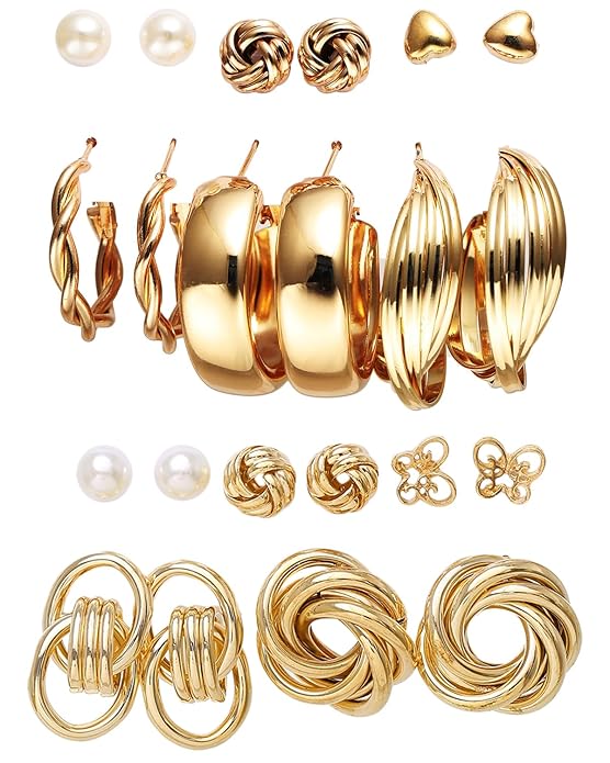 Women's 22 Piece Gold Plated Combo Set Stud And Hoop Earrings