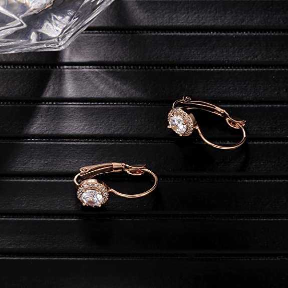 Women's Zirconia Inlaid Hoop Earrings With Lever Back Closure
