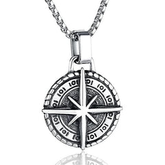 Men's Stainless Steel Compass Cross Pendant Necklace With Coin Design