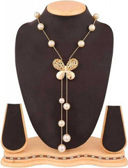 Women's Dual Tone Design Pearl Butterfly Pendant Chain