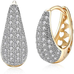 Women's Gold Plated Zirconia Paved Filigree Back Hoop Earring