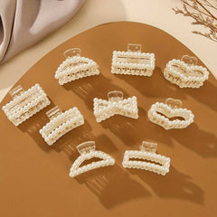 Set of 9 elegant faux pearl hair claws with non slip grip, Stylish Hair Accessory for Women