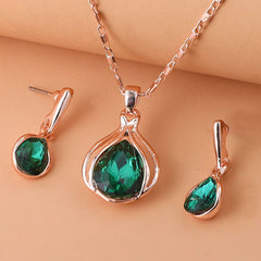 Water Drop Shape Pendant Necklace and Drop Earrings Set for Women