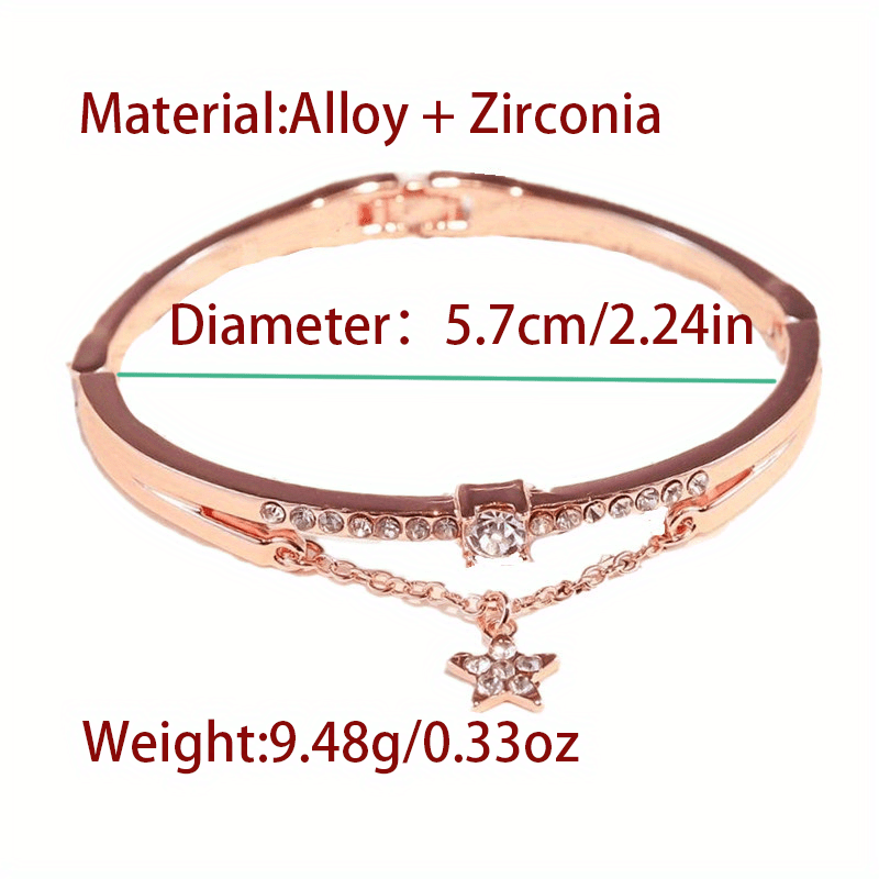 Women's Rose Gold Dangle Drop Star Bracelet With Cubic Zirconia