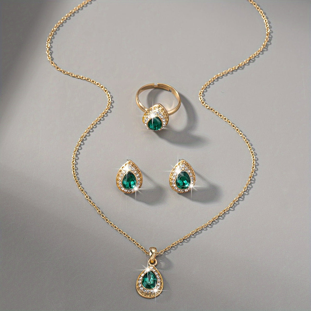 Elegant Vintage Bridal Jewelry Set Teardrop Gemstone Necklace Earrings