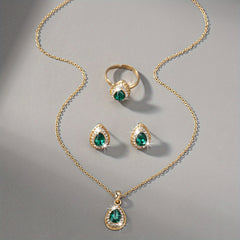 Elegant Vintage Bridal Jewelry Set Teardrop Gemstone Necklace Earrings