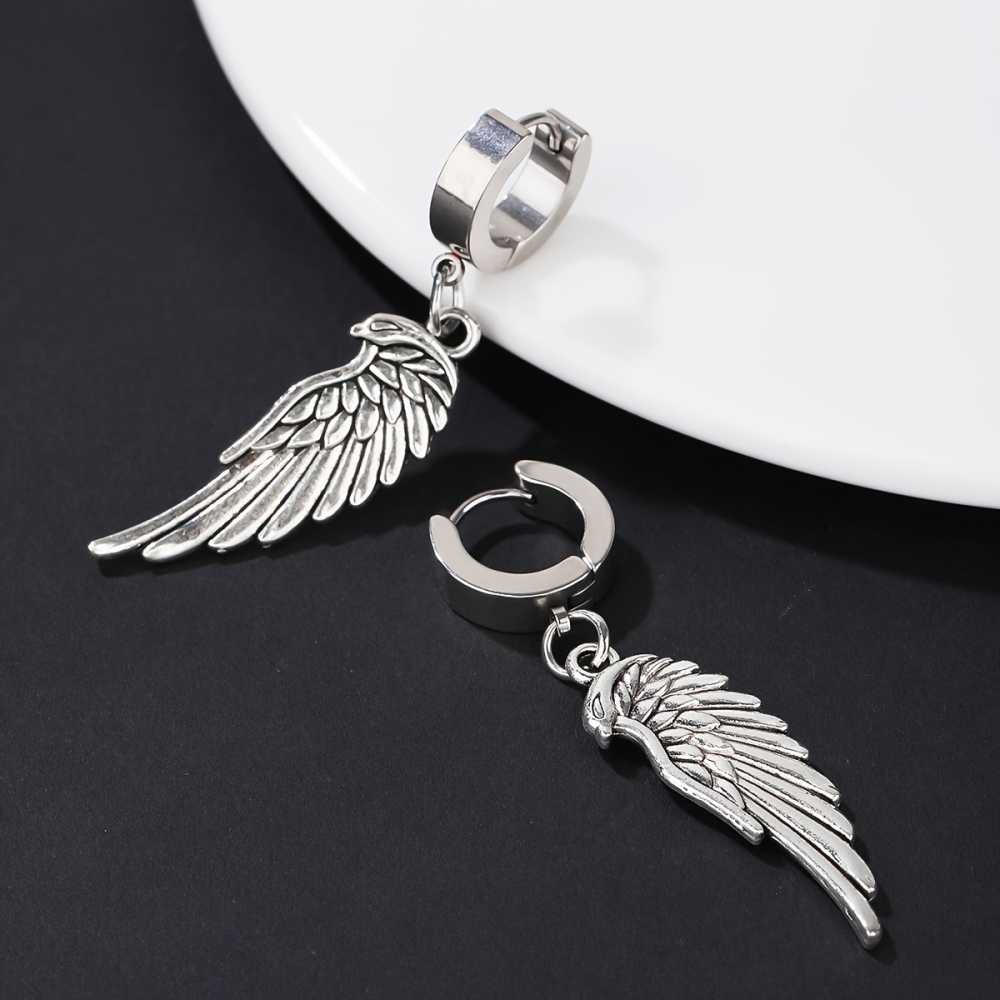 Men's Silver Plated Eagle Wings Dangle Earrings For Bold Style