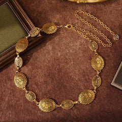 Boho Carved Metal Waistband Vintage Gold Adjustable Chain Belt for Women