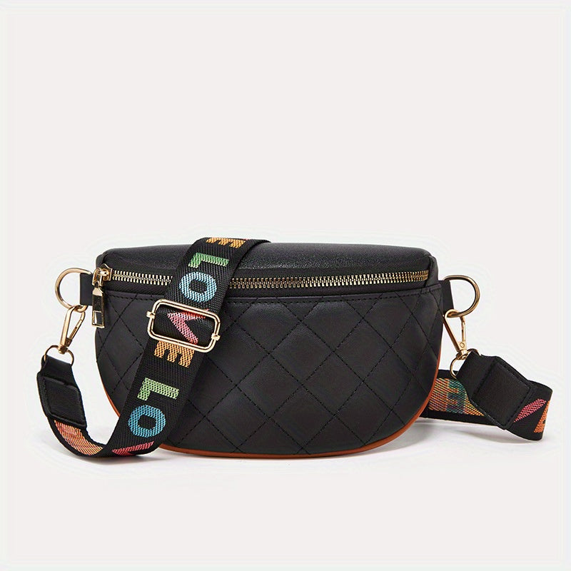 Quilted Wide Strap Chest Bag PU Leather Crossbody Bag