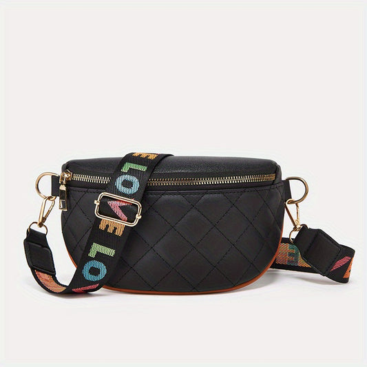 Quilted Wide Strap Chest Bag PU Leather Crossbody Bag