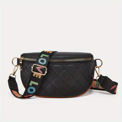 Quilted Wide Strap Chest Bag PU Leather Crossbody Bag