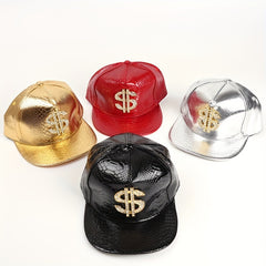 Leather Hip Hop Flat Brim Hat Dollar Point Drill Crocodile Print Baseball Cap