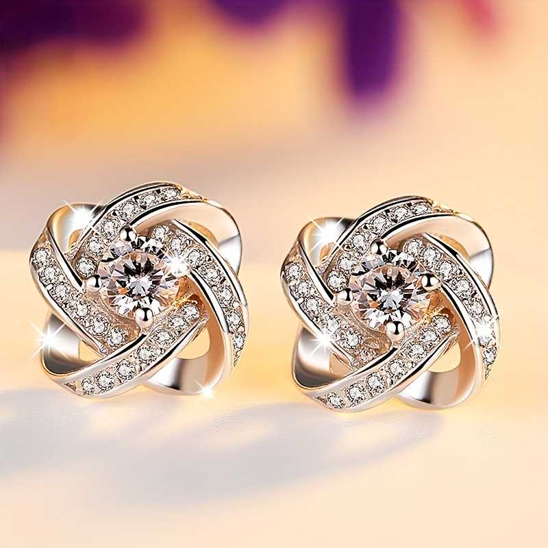 Women's Silver Plated Celtic Knot Stud With Cubic Zirconia