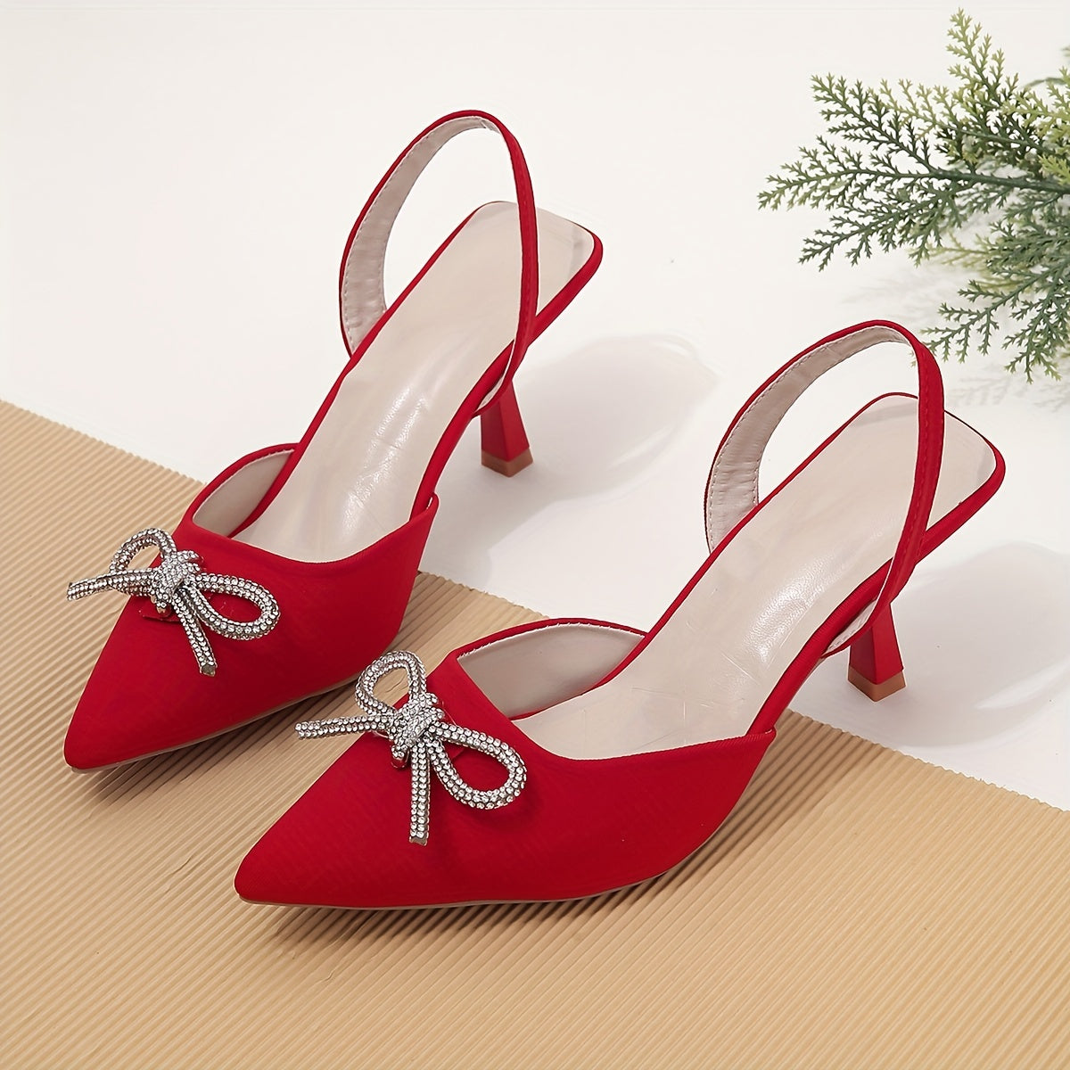 Rhinestone Bow Stiletto Sandals Satin Slingback High Heels