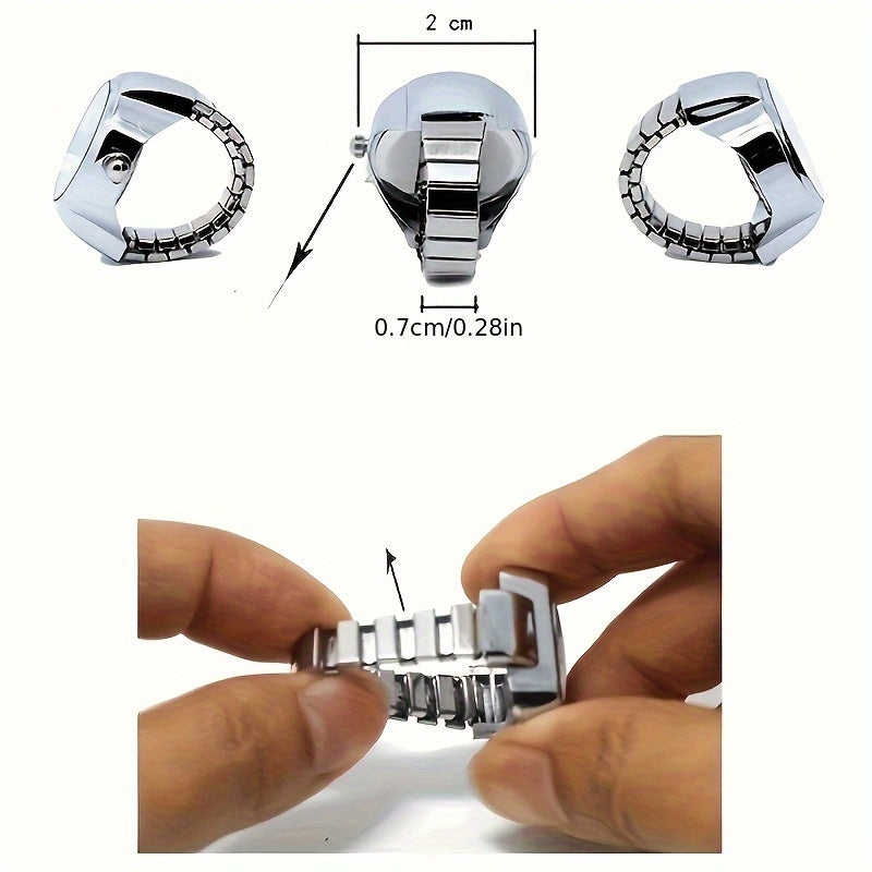 Unisex Silver Plated Adjustable Quartz Clock Finger Ring  For Timeless Style