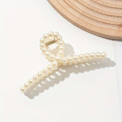 Bohemian Style Faux Pearl Hair Claw for Women Elegant Large Hair Accessory