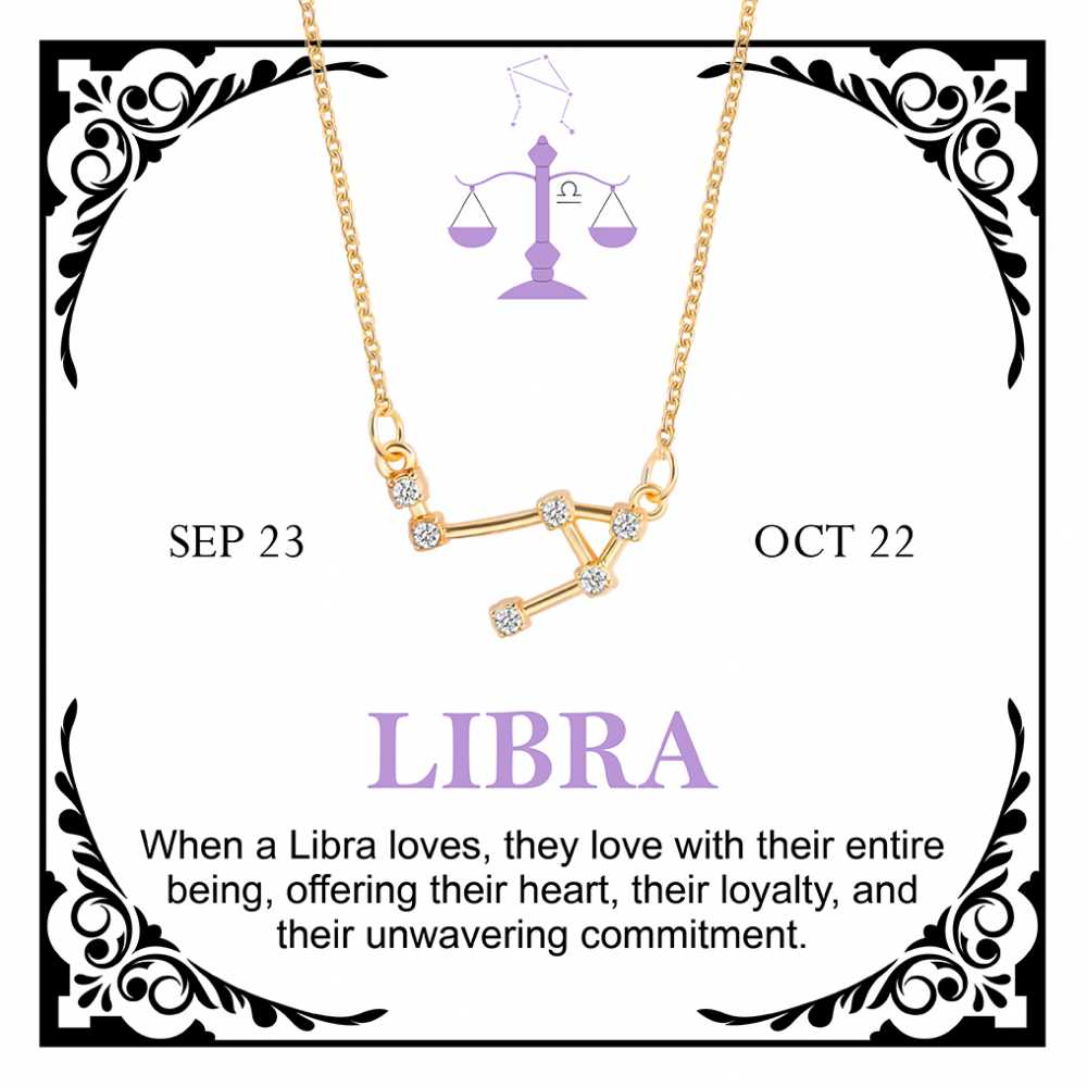 Women's Gold Plated Cubic Zirconia Zodiac Pendant Necklace With Message Card