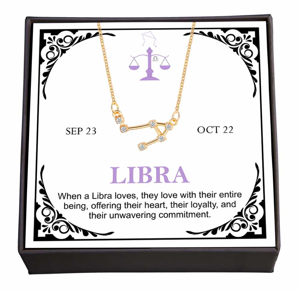 Women's Gold Plated Cubic Zirconia Zodiac Pendant Necklace With Message Card