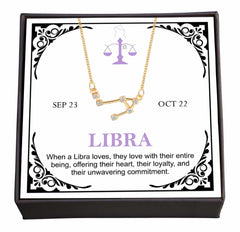 Women's Gold Plated Cubic Zirconia Zodiac Pendant Necklace With Message Card