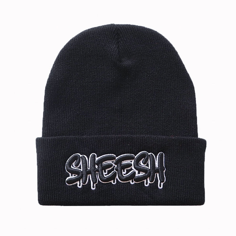 SHEESH Embroidery Cold Hat Warm Knitted Wool Hat For Men And Women