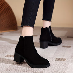 Women's Chunky Heel Side Zipper Ankle Boots