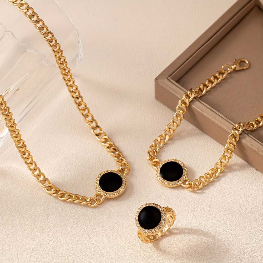 Minimalist and Elegant Three Piece Jewelry Set for Women With Black Pendant