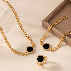 Minimalist and Elegant Three Piece Jewelry Set for Women With Black Pendant