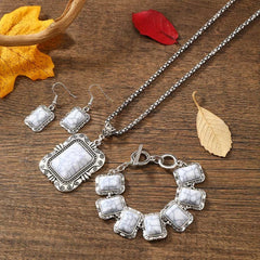 Dainty Boho Chic Silver Plated Gemstone Jewelry Set  For Women and Girls