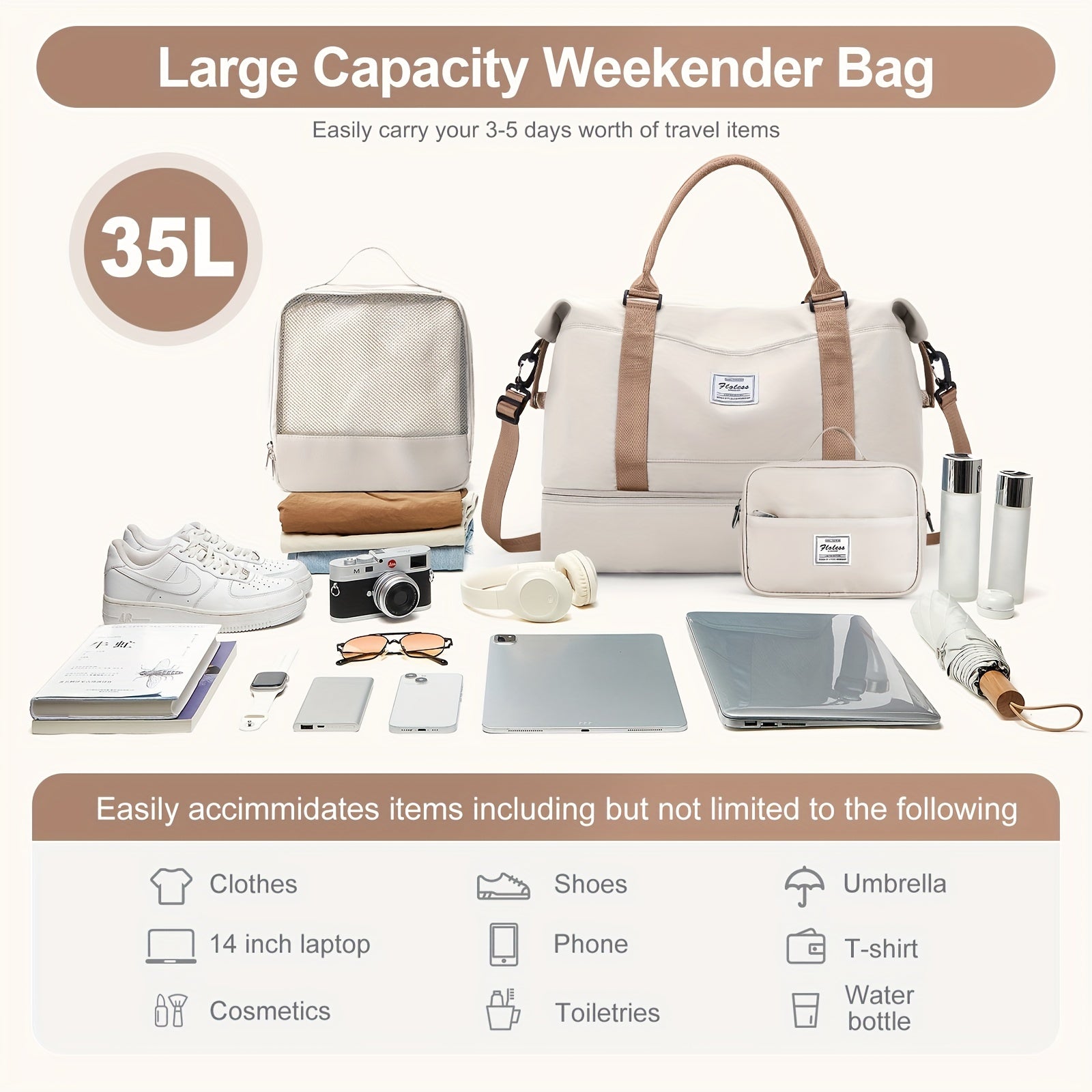 3 Piece Travel Bag Set Large Capacity Carry on Tote For Women