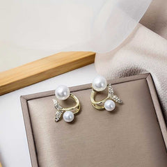 Pearl Mermaid Tail Shaped Stud Earrings Women's Statement Jewelry.